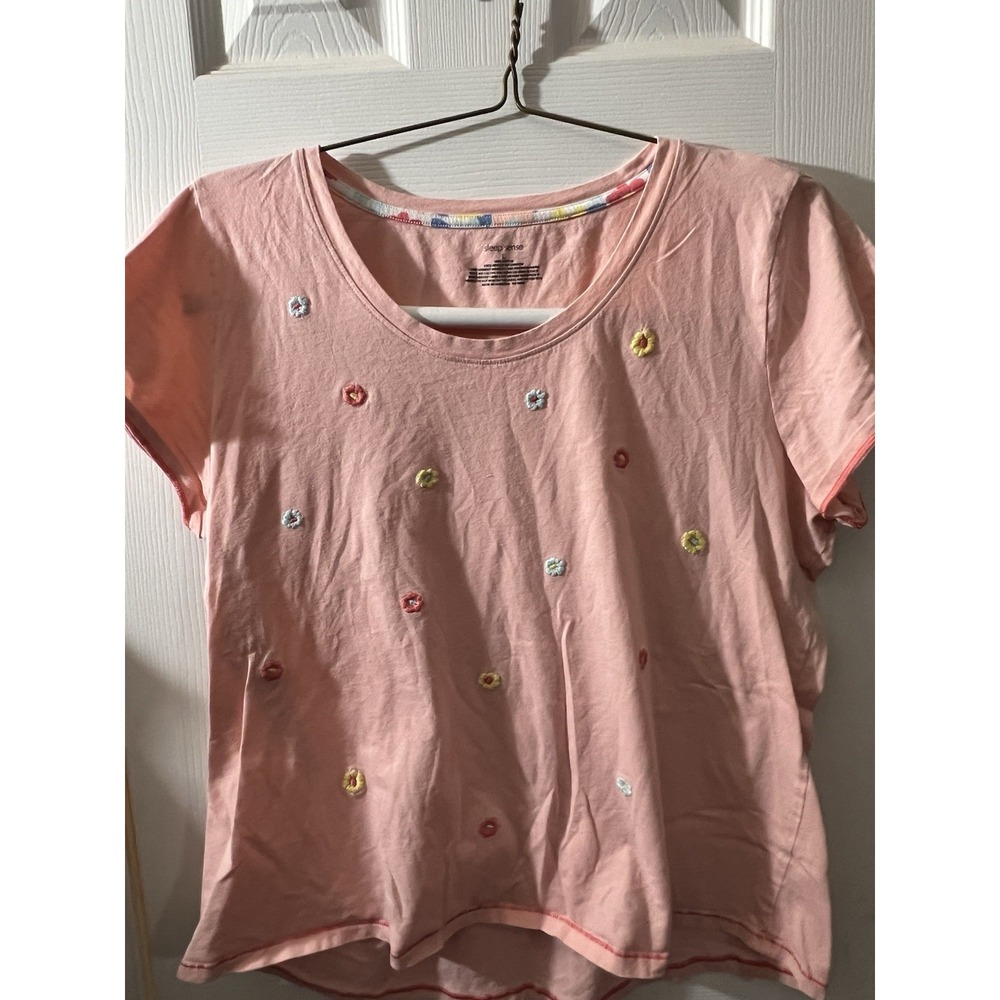 Sleep Sense T-shirt L Ladies‎ Orange Flower round neck soft comfortable lounge